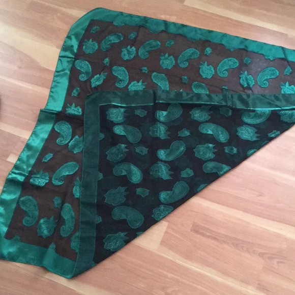 Emerald Green and Black Satin Sheer Paisley Print Scarf - Picture 1 of 4